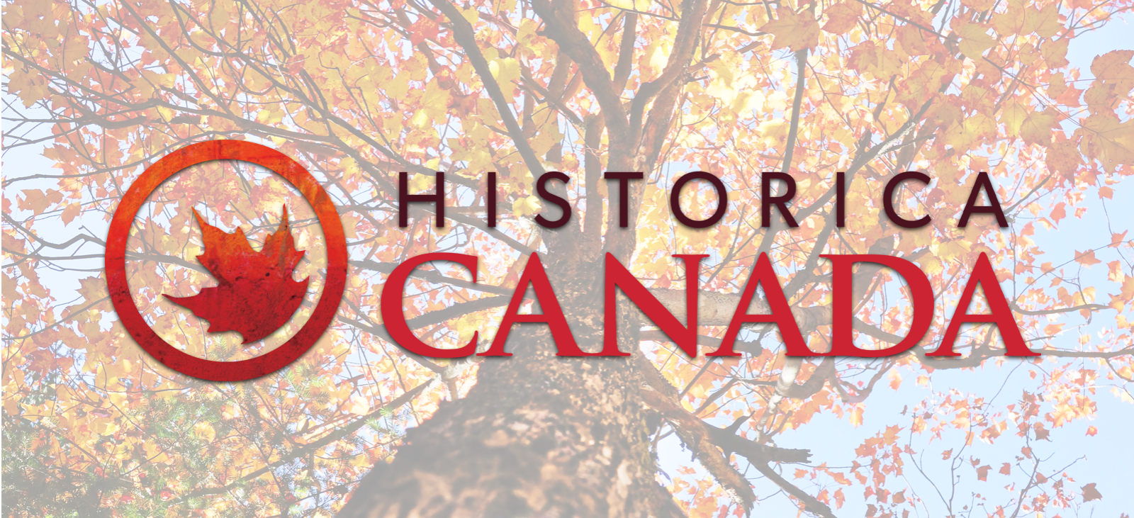 Historica Canada logo against a background image of a tree in autumn